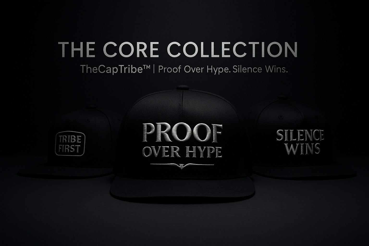 TheCapTribe™ Core Collection – Premium Streetwear Hats “Proof Over Hype”, “Silence Wins”, “Tribe First