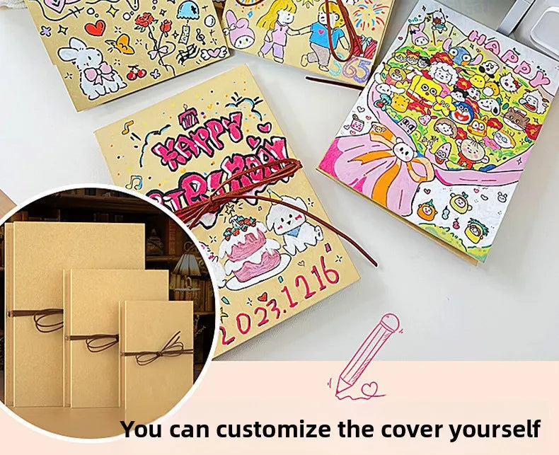 Supplier examples of hand-decorated kraft album covers. Decorations and additional albums are not included; this listing is one blank 12 x 18 cm album.