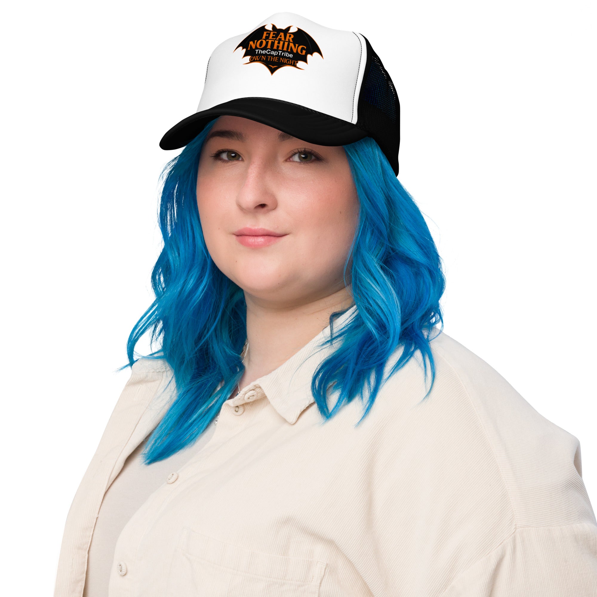 Black snapback cap with metallic pumpkin-orange gothic text Fear Nothing, TheCapTribe™ limited edition.