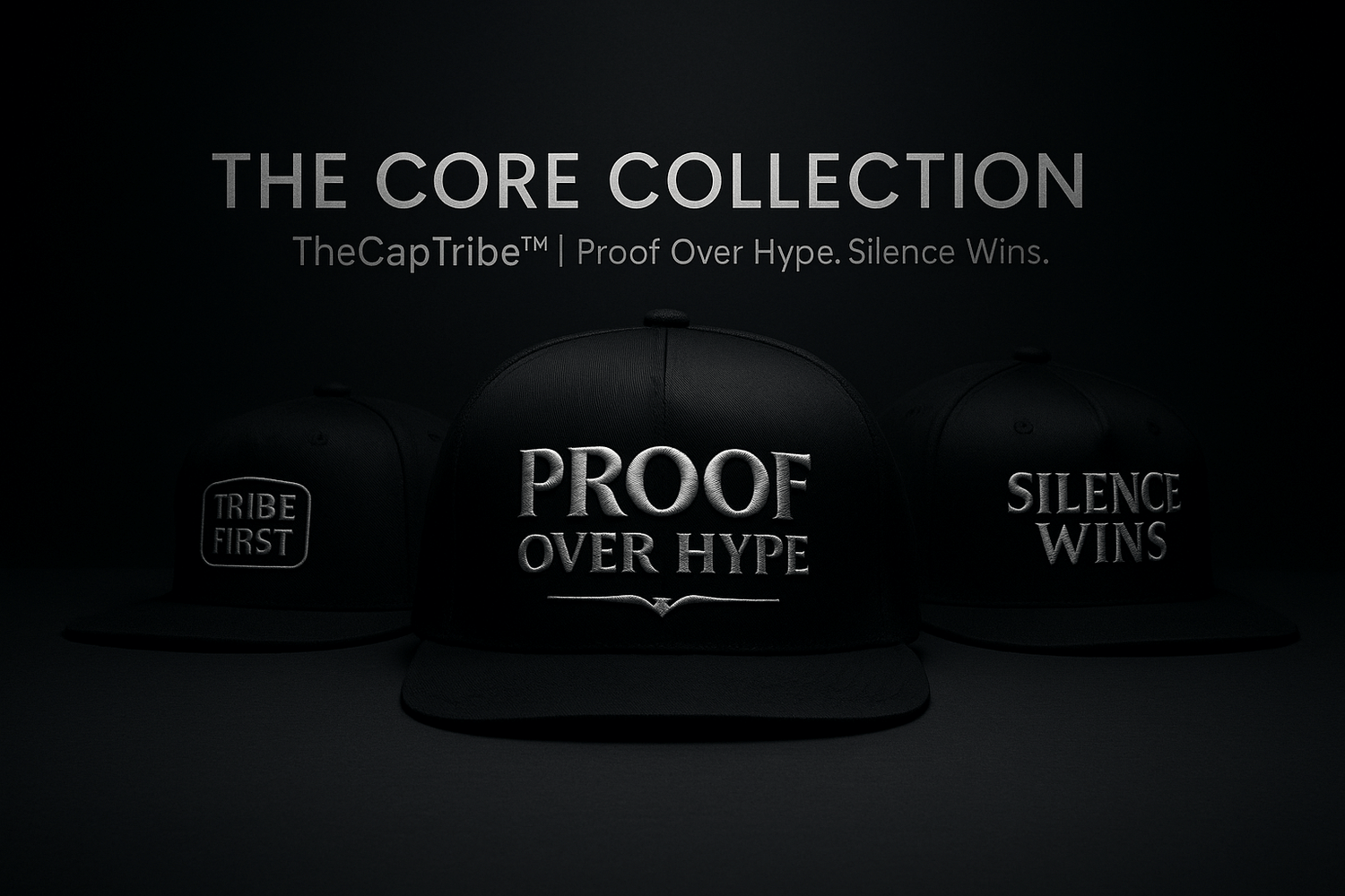 TheCapTribe™ Core Collection – Premium Streetwear Hats “Proof Over Hype”, “Silence Wins”, “Tribe First