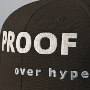 Front studio view of Proof Over Hype snapback hat by TheCapTribe™, premium streetwear cap.