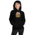 Woman wearing a Black Gildan 18500 hoodie with Mrs. Claus, Santa and HE&