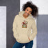 Official mockup of a woman wearing the Sand Gildan 18500 hoodie with Mrs. Claus and I RUN THIS POLE printed on the front.