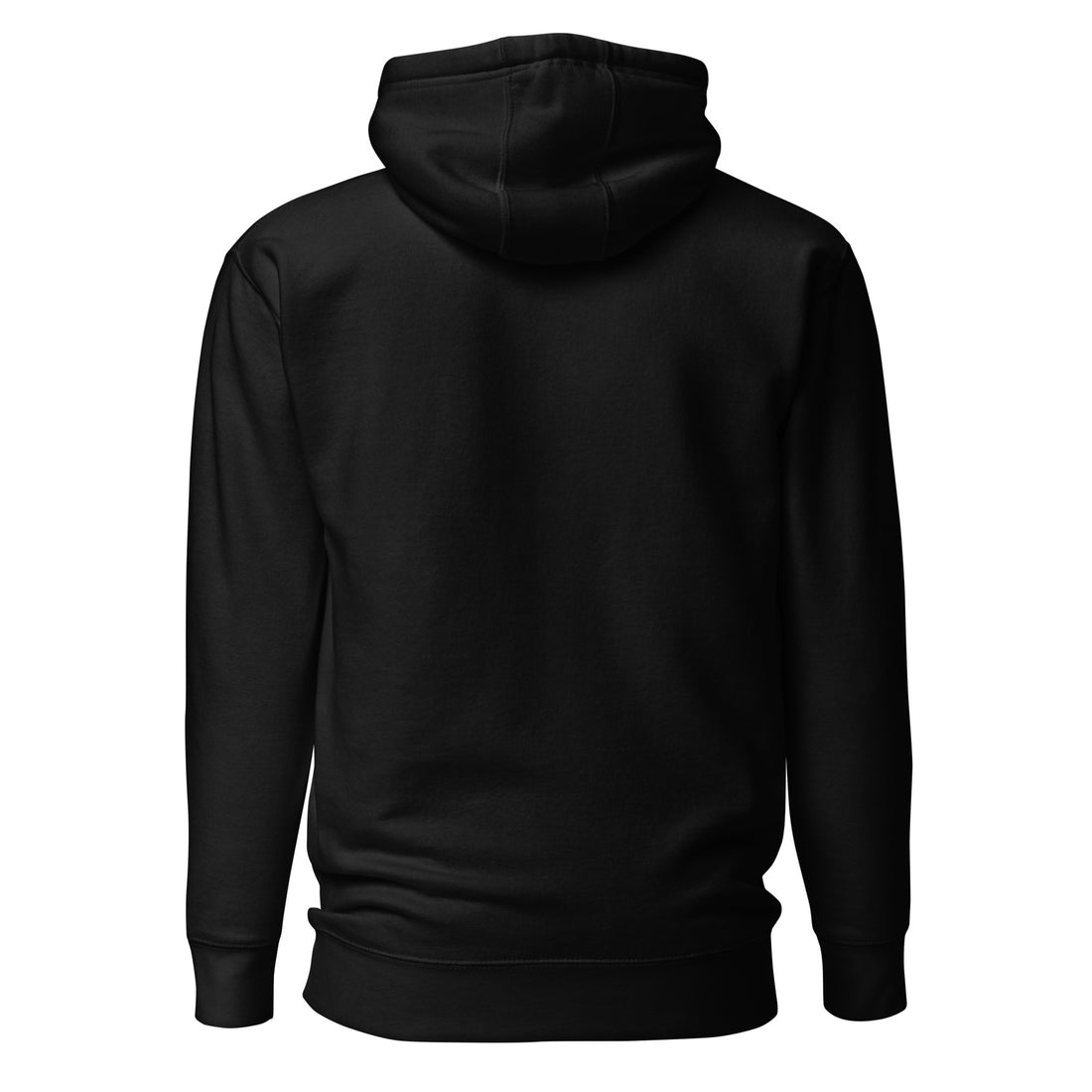 Back view of the black Cotton Heritage M2580 hoodie, showing its blank back and hood.