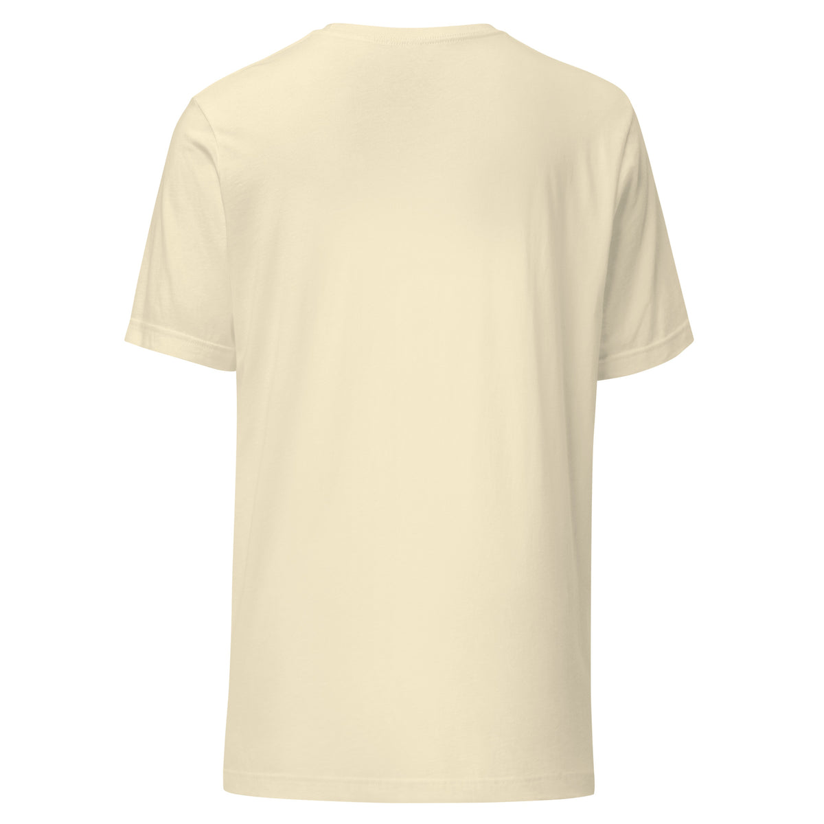 Natural Bella + Canvas 3001 T-shirt shown from the back; the “This Feels Personal” snowman design is printed on the front.