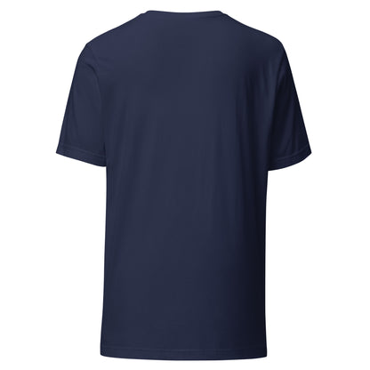 Back view of the navy Bella+Canvas 3001 tee; the SLEIGH FUEL artwork is printed on the front.